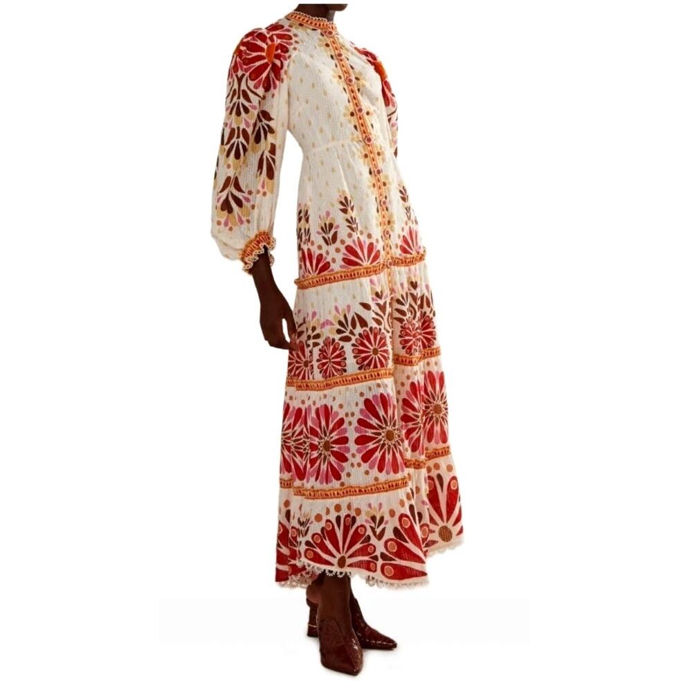 FARM RIO Ainika Flowers Off-White Maxi Dress XS